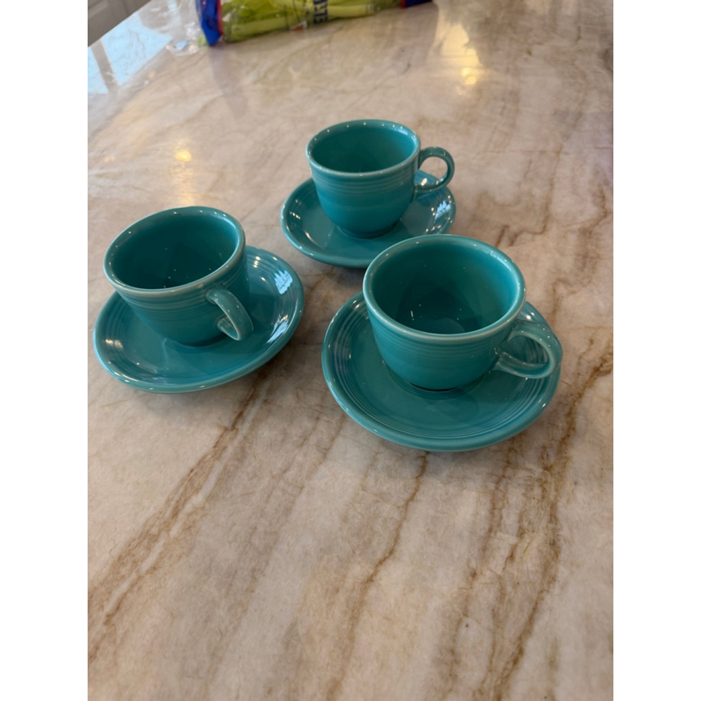 Set of 3 Fiesta Turquoise Mugs and saucers One Size